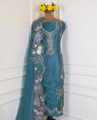 Organza Blue Unstitched Suit