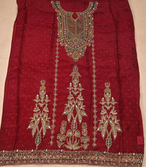 Organza Maroon Unstitched Suit