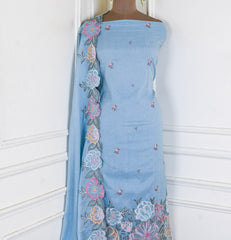 Mul Cotton Powder Blue Unstitched Suit