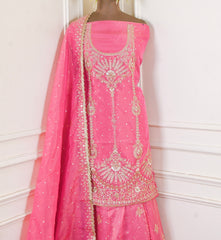 Shimmer Pink Unstitched Lehenga Suit