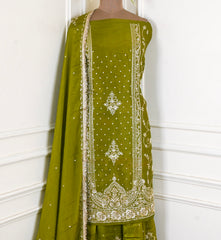 Khadi Mehandi Unstitched Lehenga Suit