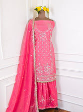 Shimmer Pink Unstitched Lehenga Suit