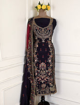 Organza Black Unstitched Suit