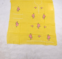 Organza Yellow floral Unstitched Suit