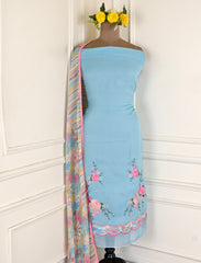 Twill Organza Sky Blue Unstitched Suit