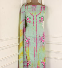 Twill Organza Pista Green Unstitched Suit