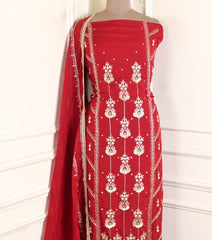 Organza Maroon Unstitched Suit