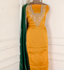 Organza Mustard Yellow Unstitched Suit