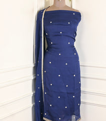 Twill Organza Navy Blue Unstitched Suit