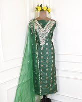 Banarasi Silk Green Unstitched Suit