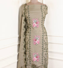 Twill Organza Mehandi Unstitched Suit