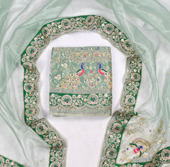 Glass Shimmer Sea Green Unstitched Suit
