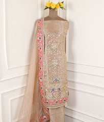 Glass Shimmer Beige Unstitched Suit