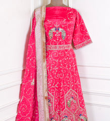 Crepe Magenta Peplum Lehenga Suit