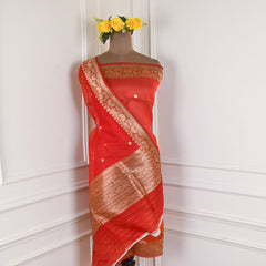 Khadi Silk Red Unstitched Suit