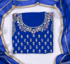 Organza Blue Unstitched Suit