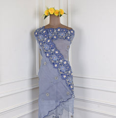 Organza Powder Blue Unstitched Suit