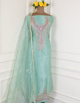 Glass Shimmer Pista Green Unstitched Suit