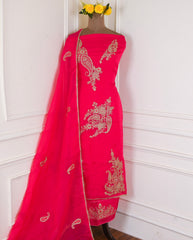 Organza Pink Unstitched Suit