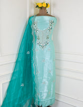 Glass Shimmer Pista Green Unstitched Suit