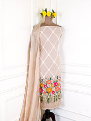 Mul Chanderi Cotton Beige Unstitched Suit