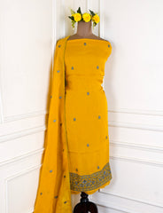 Organza Yellow Unstitched Suit