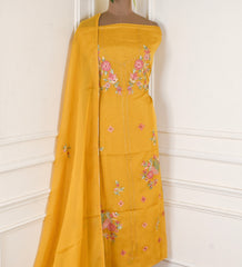 Organza Yellow Unstitched Suit