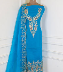 Organza Sky Blue Unstitched Suit