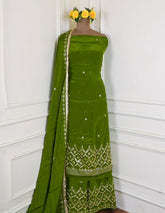 Crepe Green Unstitched Lehenga Suit
