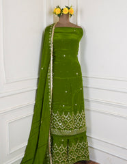 Crepe Green Unstitched Lehenga Suit