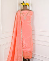 Organza Peach Unstitched Suit