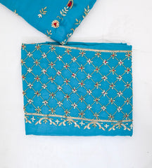 Organza Sky blue Unstitched Suit