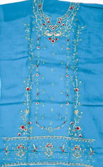 Organza Sky blue Unstitched Suit
