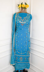 Organza Sky blue Unstitched Suit