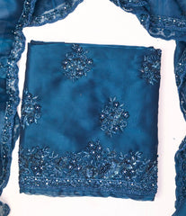 Twill Organza Blue Unstitched Suit