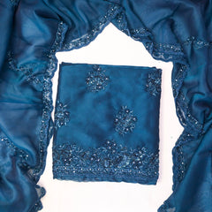 Twill Organza Blue Unstitched Suit