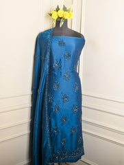 Twill Organza Blue Unstitched Suit