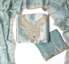 Giraffe Shimmer Pista Green Unstitched Suit