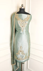 Giraffe Shimmer Pista Green Unstitched Suit