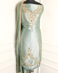 Giraffe Shimmer Pista Green Unstitched Suit