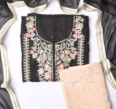 Twill Organza Black Unstitched Suit