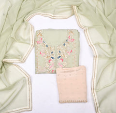 Twill Organza Pista Green Unstitched Suit