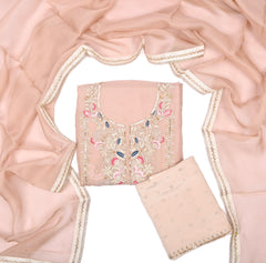 Twill Organza Peach Unstitched Suit