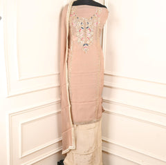 Twill Organza Peach Unstitched Suit