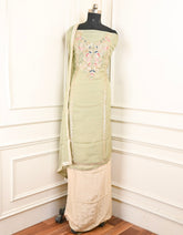 Twill Organza Pista Green Unstitched Suit