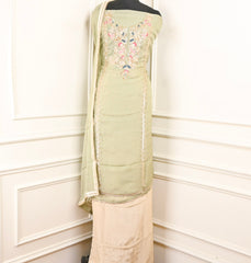 Twill Organza Pista Green Unstitched Suit