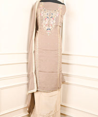 Twill Organza Beige Unstitched Suit