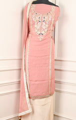 Twill Organza Baby Pink Unstitched Suit