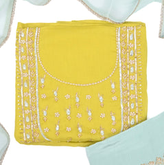 Twill Organza Lemon Yellow Unstitched Suit