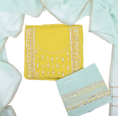 Twill Organza Lemon Yellow Unstitched Suit
